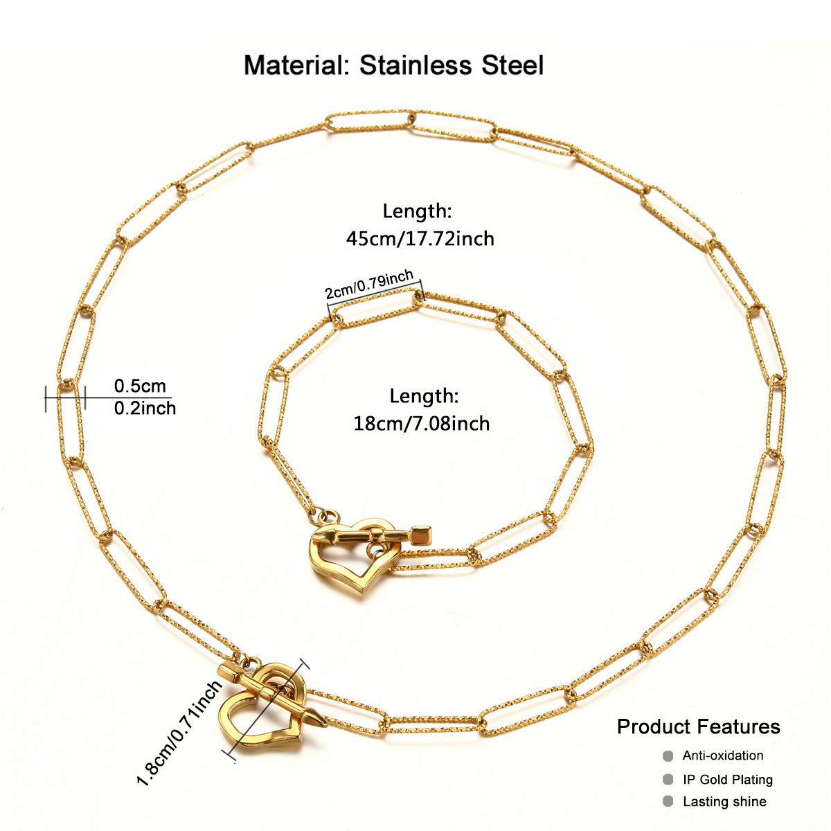 11g Weight Jewelry Set Classification 1 Set Quantity 304 Stainless Steel Chain Heart Shape Jewelry Set