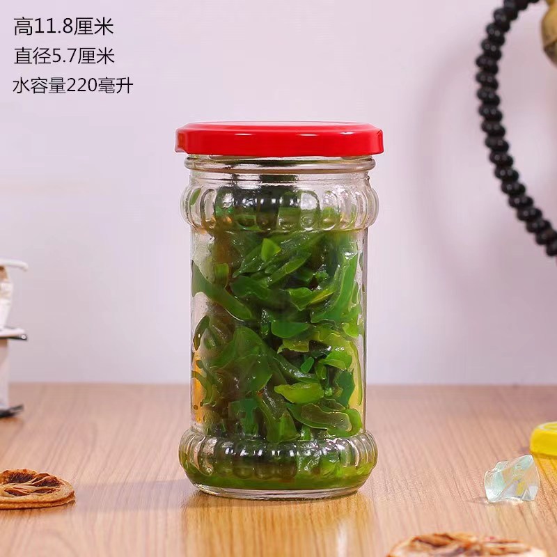批发220ml玻璃酱菜瓶辣椒酱玻璃瓶 耐高温牛肉酱玻璃瓶玻璃瓶厂家