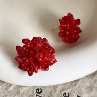 Красные серьги из бисера ручное плетение кристаллы