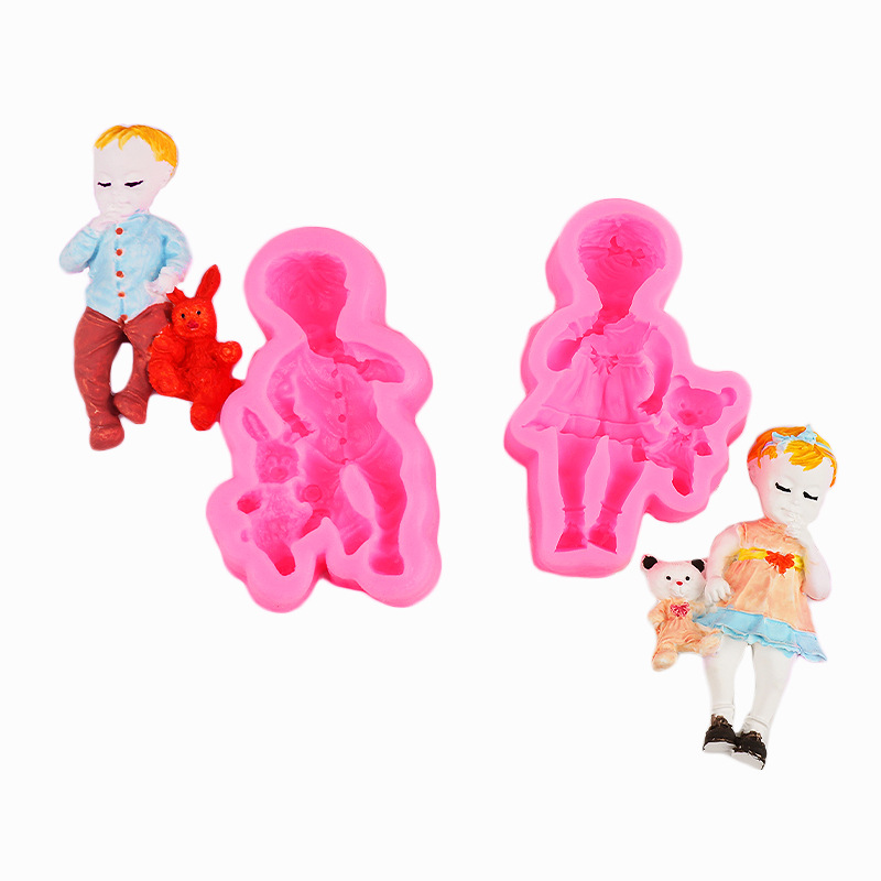 Molde de pastel niña niño niña DIY fondant cake yeso epoxi decoración jabón hecho a mano jabón molde de silicona