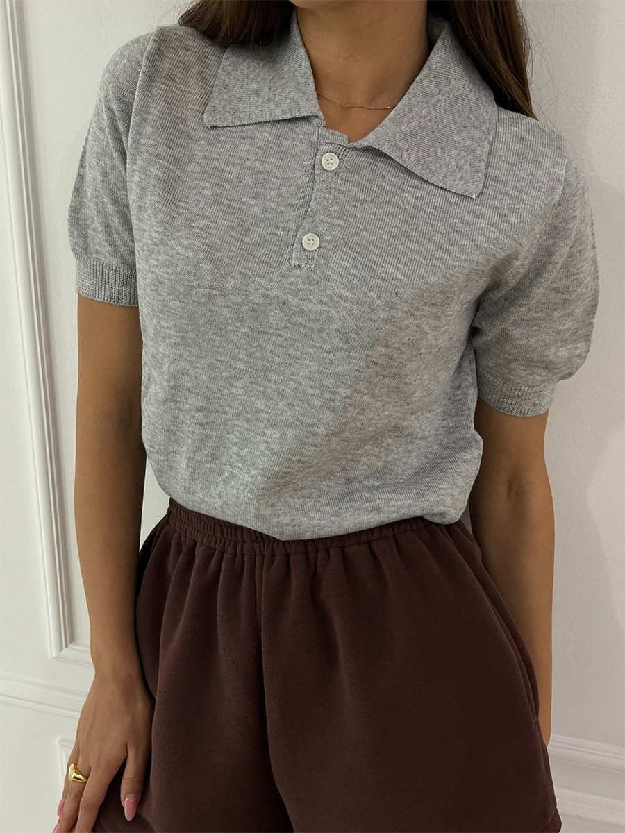 Suéter transfronterizo Europa y América 2026 primavera y verano nuevo polo cuello botón de punto corta cornisa simple camisa de punto de viento manga corta image 1