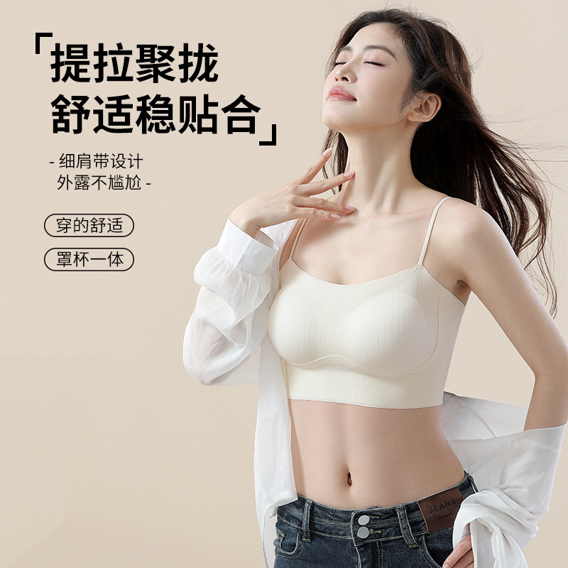 无痕抹胸上托防下垂小胸聚拢内衣女士夏天防走光薄显瘦固定杯裹胸|undefined