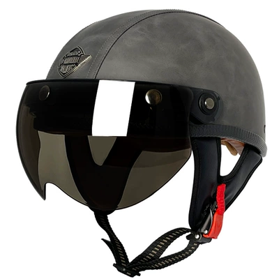 Motosiklet kaskı (dəbilqə) — helmet men's and women's half - gray-flat-leather-helmet-w-tea-mirror-m