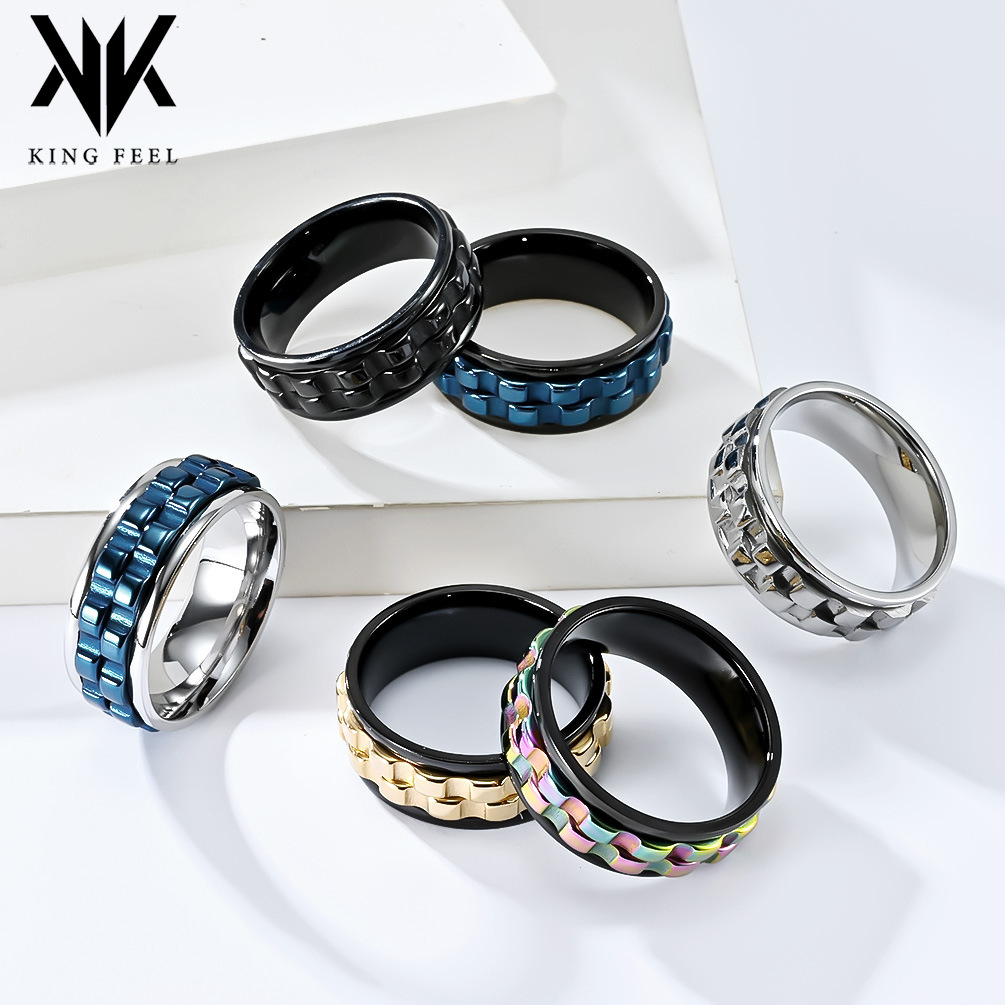 El anillo de descompresión de engranajes giratorios transfronterizos de comercio electrónico alivia la ansiedad nicho ligero diseño de lujo joyería de mano de acero de titanio