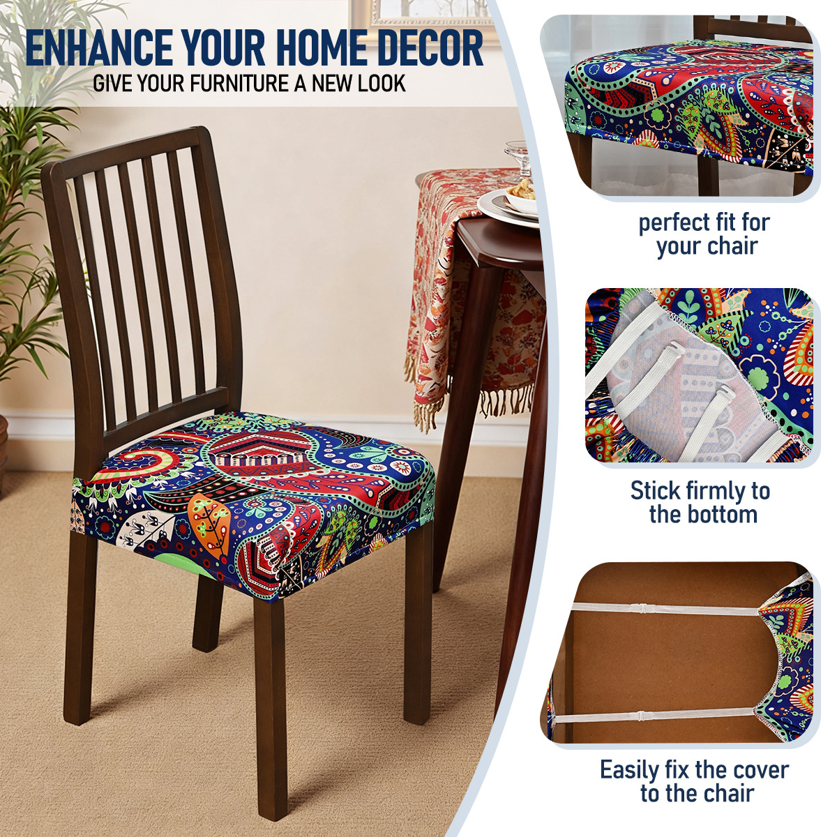 Nuevo transfronterizo elástico a prueba de agua anacaju flor doble taburete elástico cubierta de silla con lengua de hebilla cubierta de taburete impresa antideslizante