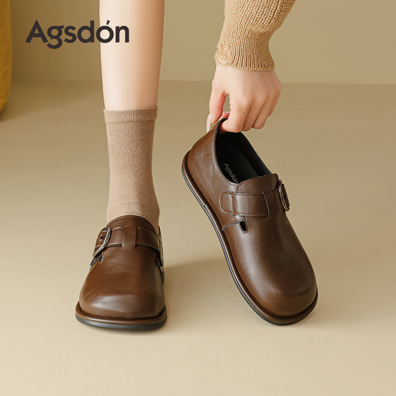 Augusto Lion Denlefour zapatos para mujeres 2025 nuevo otoño suela gruesa un pedazo suave suela plana marrón zapatos de cuero de viaje