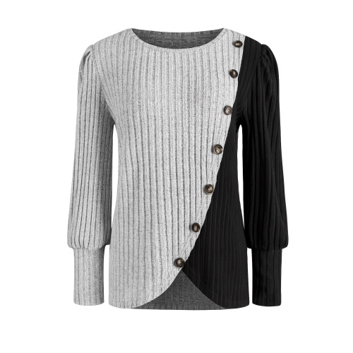 Amazon 2025 cross-border European and American women's autumn and winter new casual pit strip buttons long-sleeved top women's clothing