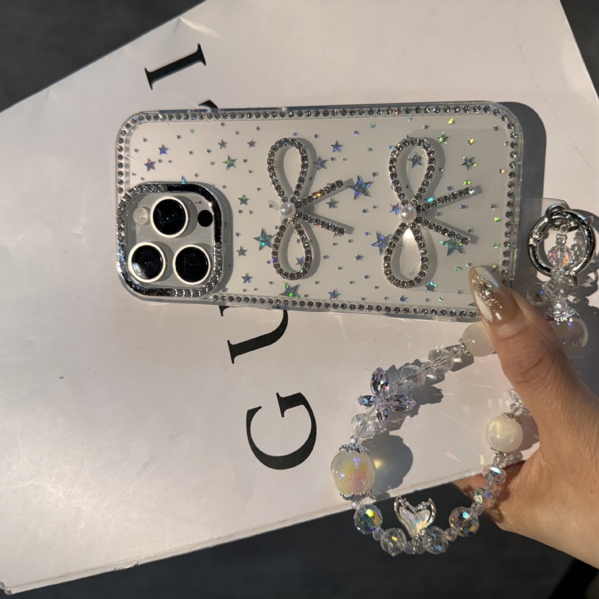 Protective Phone Case For IPhone 17 16 15 14 13 12 11 Pro Promax Plus Luxury Rhinestone Bow Phone Case Laser Star Case_voghion.com