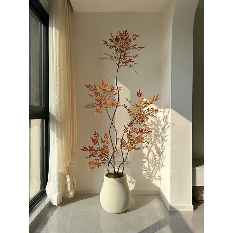 赤い南天竹のシミュレーション緑植の高級な豪華な造花テレビの壁の置物の客間の装飾の着地する大型の盆栽|undefined