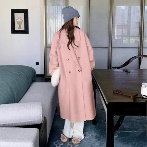 外贸新款西装毛呢外套女2024秋冬季韩版宽松过膝中长款呢子大衣女