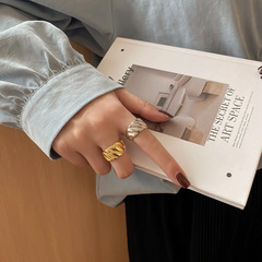 跨境新款韓版時尚紋理黃金色戒指氣質百搭網紅款開口指環一件代發