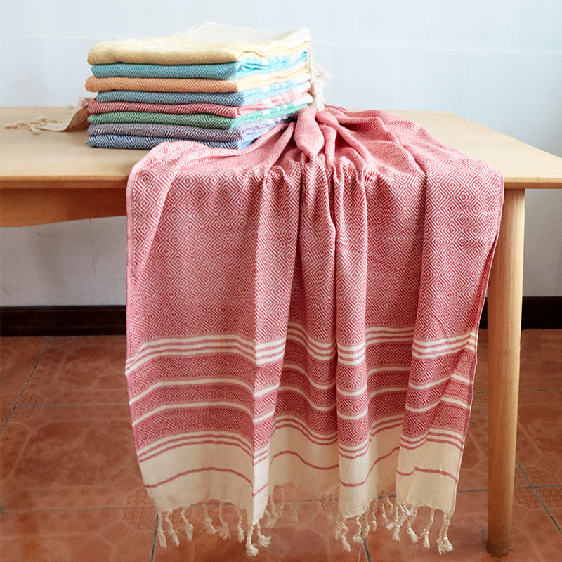 Diamond-Shaped Beach Towel Turkish Diamond Tassel Beach Towel Bath Towel Yarn-Dyed Tassel Beach Towel
