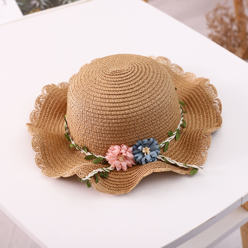 Sombrero de paja infantil de doble flor de hoja de sauce nuevo sombrero de paja en verano sombrero de sombra al aire libre sombrero de protección solar para niños mz9168