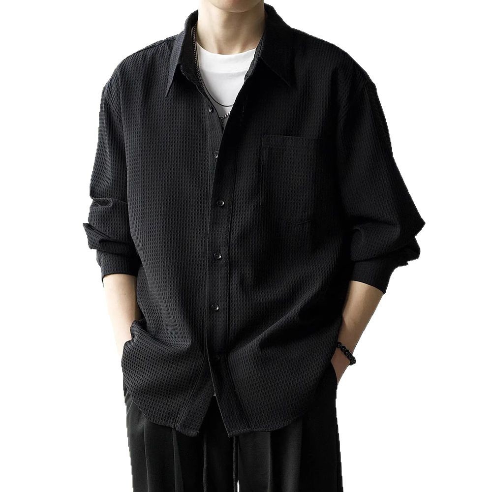 Chaqueta de solapa de waffle chaqueta de hombre primavera estilo coreano guapo de alta gama ropa de trabajo casual camisa de hombre de moda