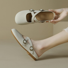 2025年新款包头半拖鞋女夏懒人休闲网红平底浅口玛丽珍鞋韩版单鞋