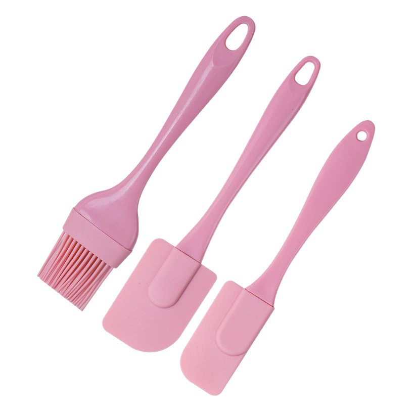 Трансграничный силиконовый скребок, масляная кисть, набор из 3 предметов, устойчивый к высоким температурам набор для выпечки, силиконовая лопаточка для крема для торта, силиконовая масляная кисть