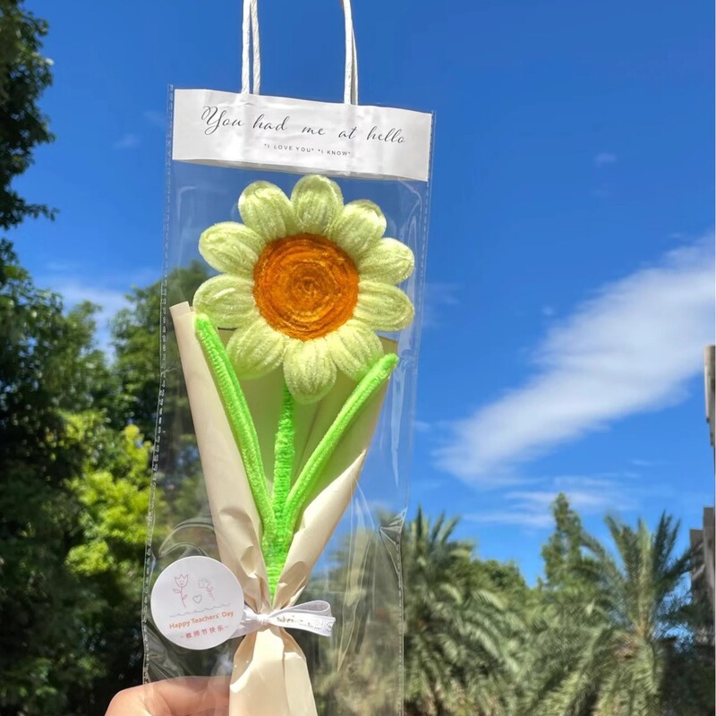 ねじり棒ヒマワリねじり花束完成品手作りdiy材料バッグセット編み教師祝日プレゼント|undefined