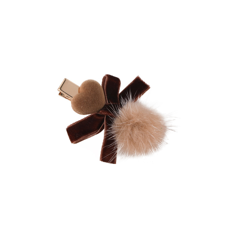 Korean Hair Accessories Mink Hair Ball Bow Barrettes Side Clip Korean Cute Girl Hair Ball Love Heart Duckbilled Headdress display picture 10