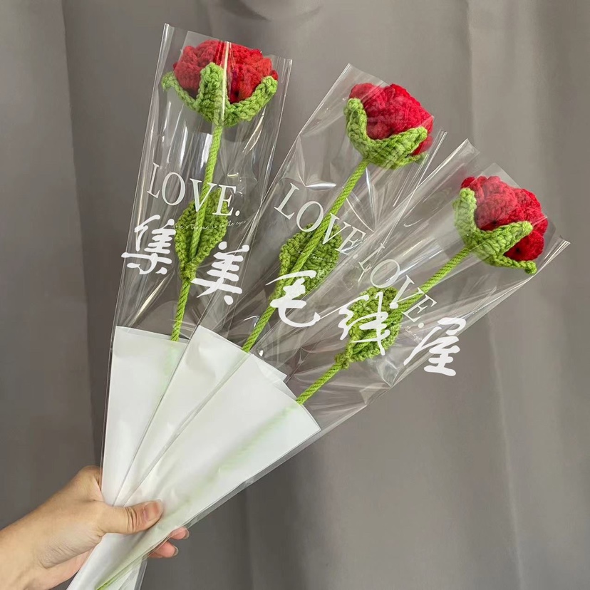 成品钩针编织渐变色玫瑰花碎冰蓝花束diy手工制作情人节生日礼物