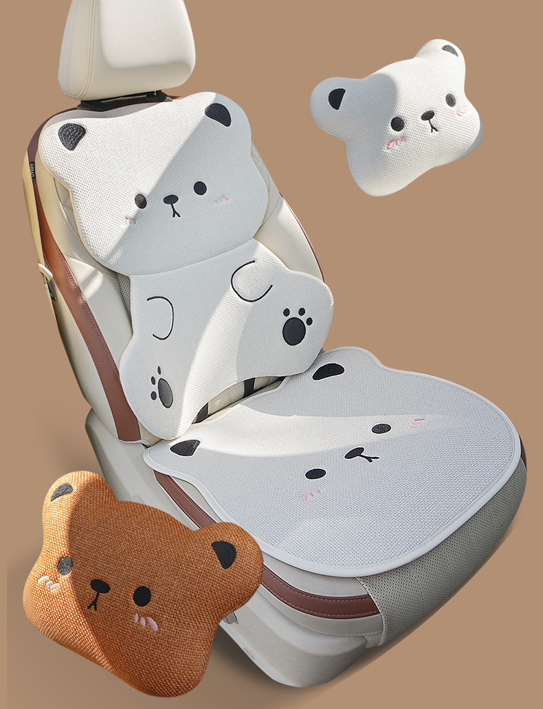 Car Seat Cushion for All Seasons, Cartoon Chunma Seat Cover, Cute Ladies Summer Breathable Rear Three-Piece Seat Cushion