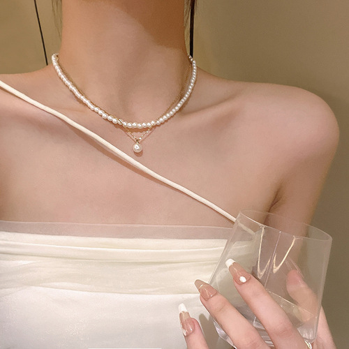 South Korea's new exquisite zircon pearl necklace for women, versatile, light luxury, niche love clavicle chain, internet celebrity's same style necklace