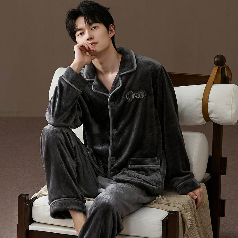 睡衣秋冬季2025加绒加厚法兰绒抗静电长袖长裤青年男士家居服套装|undefined