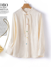 真丝衬衣上衣新中式长袖女装衬衫妈妈宽松直筒型大码纯色小衫批发