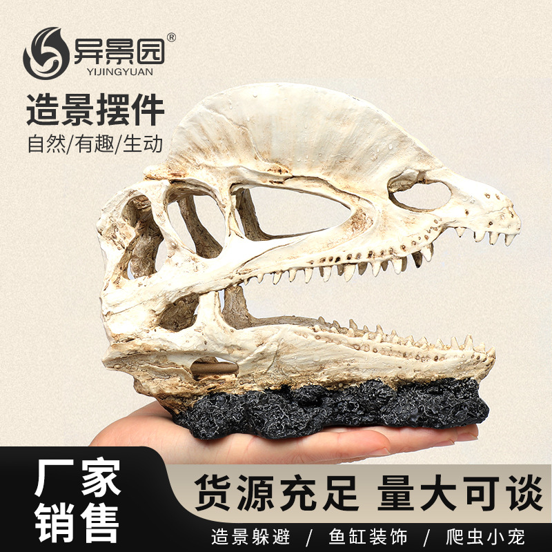 Cráneo de dinosaurio de resina para acuario, decoración de plantas acuáticas, adorno artificial para pecera