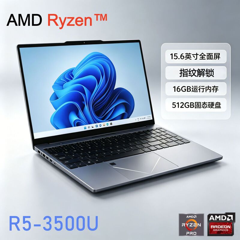 15.6inch AMD Ryzen R5-3500U Laptop, Slim and Lightweight Notebook for Office, Design, and Gaming