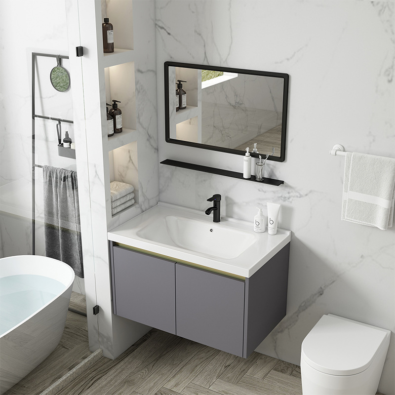 Luz de lujo espacio aluminio baño gabinete combinación integrada cuenca cerámica simple lavabo baño lavabo combinación