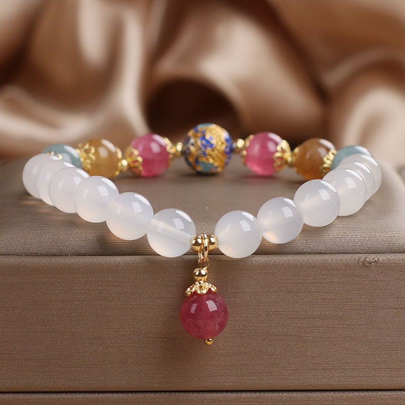 Brazalete de ágata blanca natural para mujeres de verano lujoso ligero de alto nivel de color cuentas de torimán para estudiantes regalos de amigos image 6