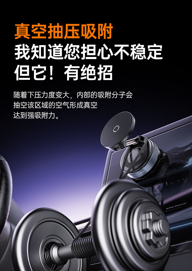 New multifunctional car phone holder with wireless charging, 360-degree rotation, and MagSafe magnetic suction cup for car use