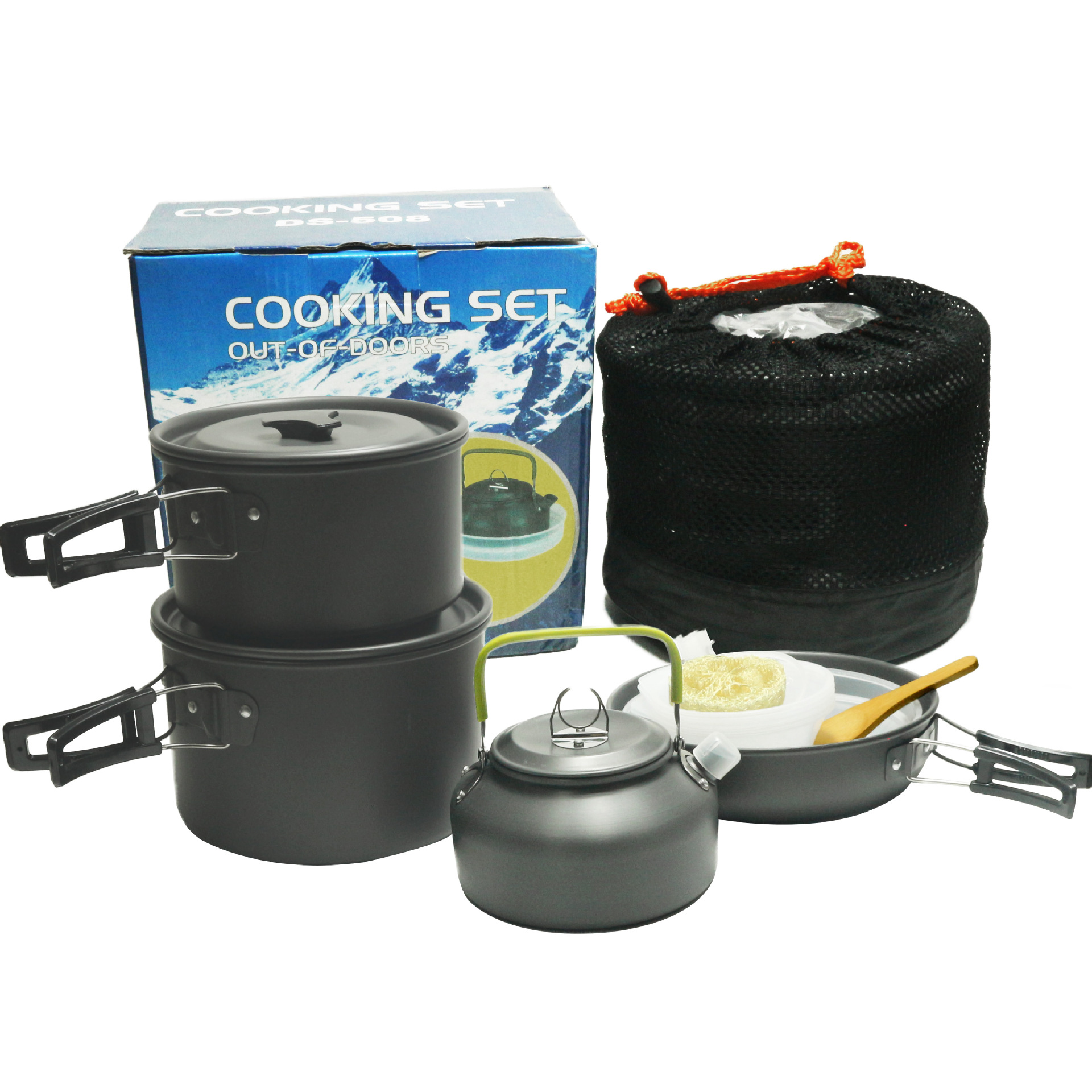 Conjunto de olla de camping al aire libre 4-5 personas más tetera combinación DS-508 olla conjunto portátil picnic olla tetera traje