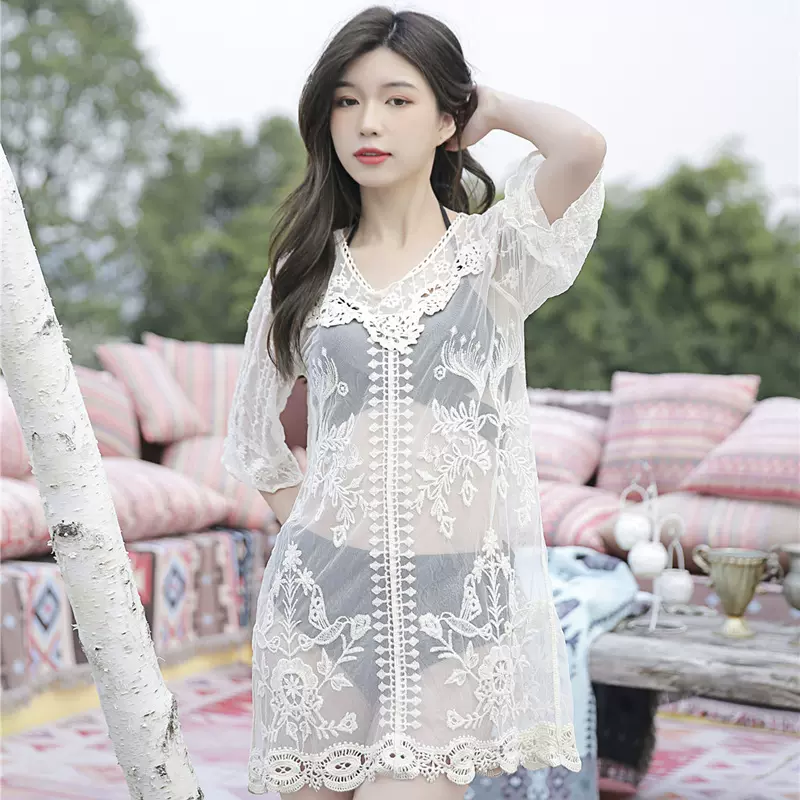 新款欧美跨境沙滩性感比基尼罩衫海边度假防晒衣泳衣外搭温泉外衫