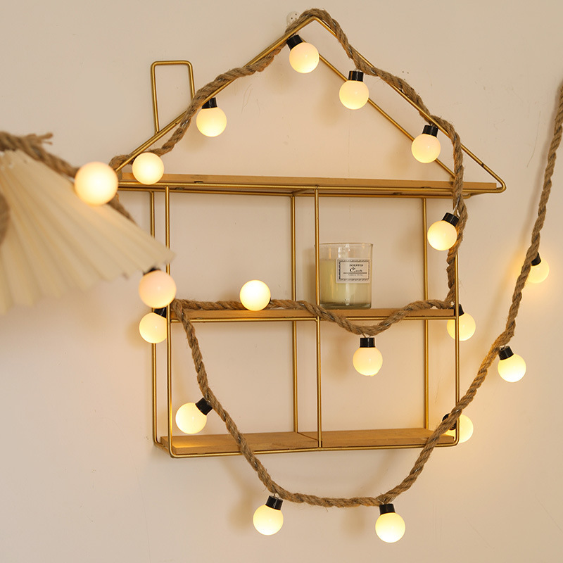 New Amazon led round ball hemp rope light string bubble ball decorative light string lights home props camping