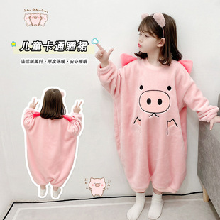 Baby flannel padded nightgown children's winter warm one-part pajamas 3.4.5.6 years old children's nightgown wholesale