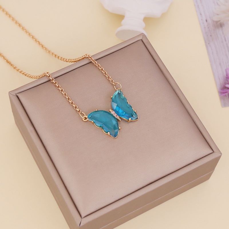 Bijou transfrontalier européen et américain : collier papillon en verre multicolore pour femme, créatif et polyvalent._voghion.com