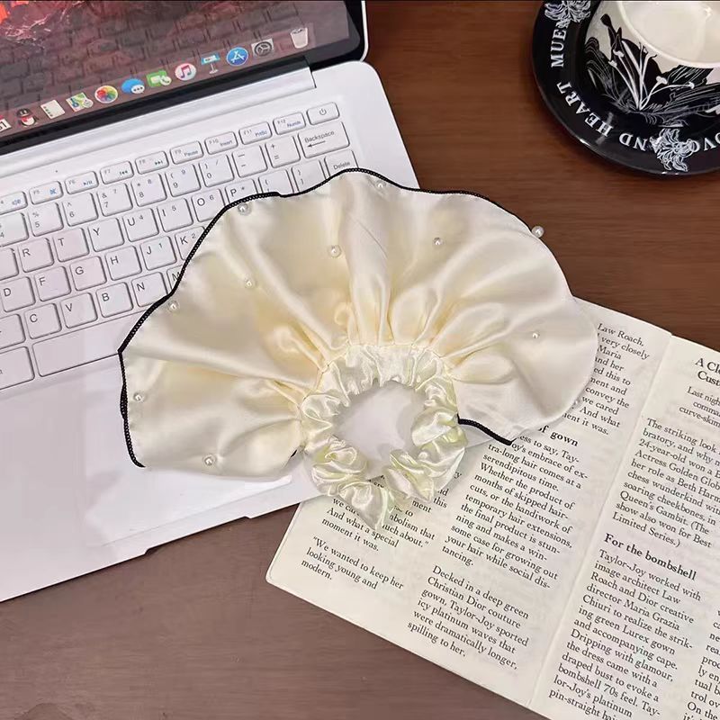 缎面珠珠半圆发圈女高级感洋气时尚扎头低马尾发绳显脸小头花发饰|undefined