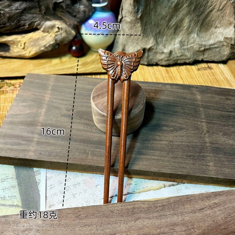 新中式金丝檀发簪木制品雕刻簪子汉服头饰古风挽发木簪高级盘发钗|undefined