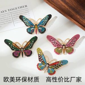 New European and American Style Cross-Border Creative Cute Brooch with Butterfly Design, Rhinestones, Enamel, and Oil-Drip Finish, Direct from the Manufacturer