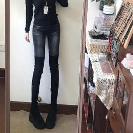 黑灰色牛仔裤女韩版弹力显瘦小脚裤紧身提臀九分铅笔裤百搭靴裤子