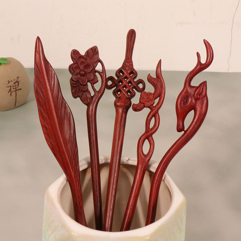 复古檀木发簪簪子新中式盘发头饰高级原创古风可爱木簪女汉服发饰