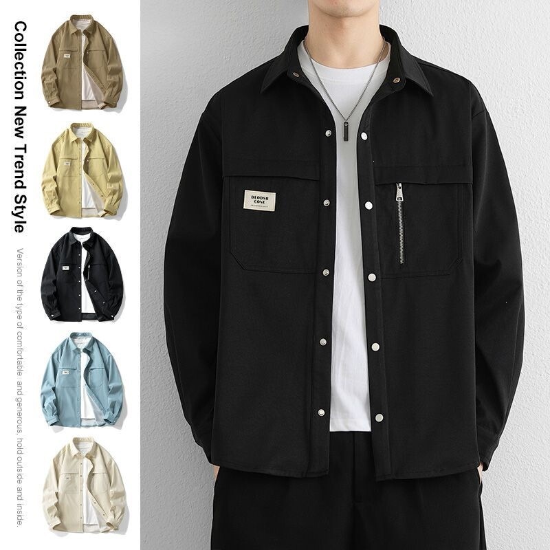 New spring and autumn men's jacket, workwear style, men's shirt, casual shirt, stylish and trendy, loose-fitting long-sleeved top New spring and autumn men's jacket, workwear style, men's shirt, casual shirt, stylish and trendy, loose-fitting long-sleeved top