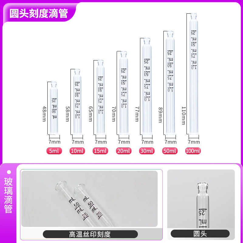 Pipetas de vidrio graduadas transparentes para perfume, goteros de punta redonda y puntiaguda, tubos de reactivos experimentales para la dispensación de aceites esenciales.