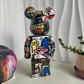 暴力熊bearbrick400% 1000%凯斯哈林10代 高颜值潮玩居家办公摆件