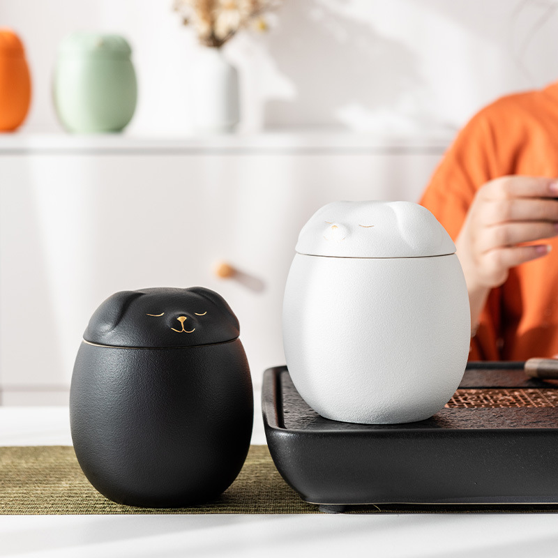 Ceramic tea can dog moisture-proof sealed can portable tea can creative large-capacity storage tank piggy bank storage tank
