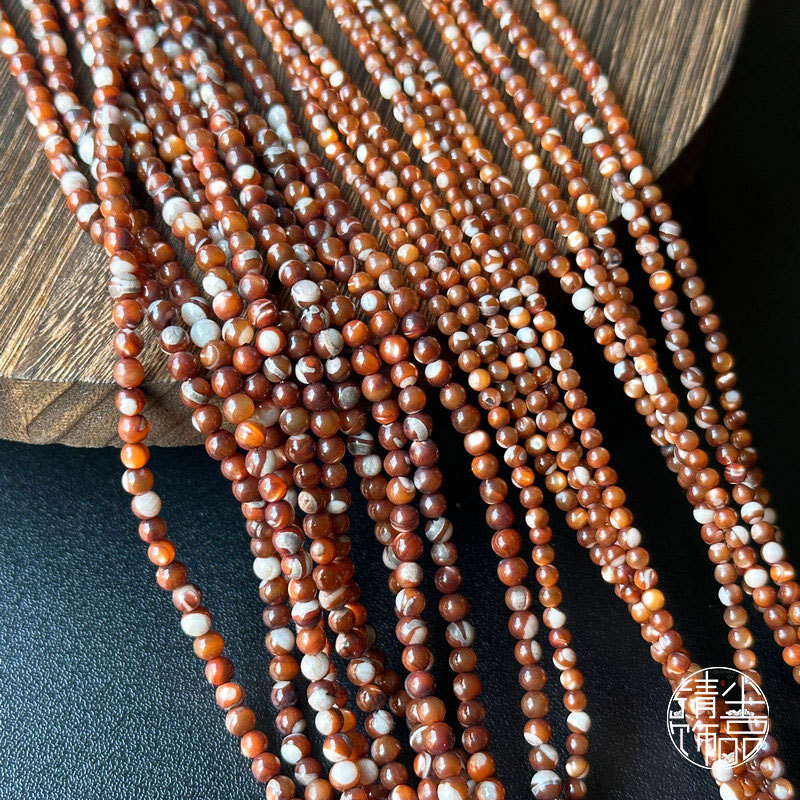 Natural red-brown horseshoe snail shell 3-4mm round beads, loose beads, spacer beads, DIY coffee-colored necklace jewelry materials and accessories