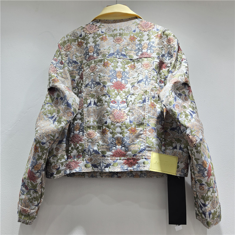 Chaqueta Corta Jacquard para Mujer Holgada de Manga Larga con Solapa de Poliéster