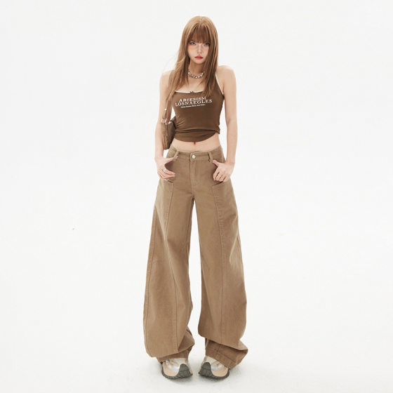 American khaki Wide Leg Sickle Jeans Women's 2025 Spring New Low Waist Loose Slimming All-match Mop Pants