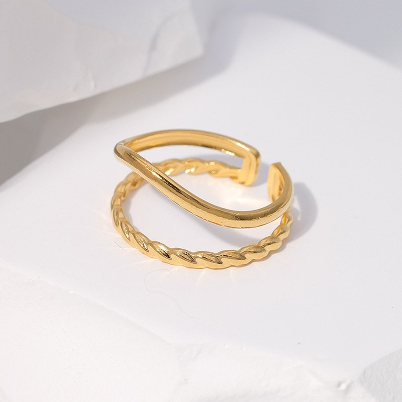 Simple Style Geometric Stainless Steel Lines Open Ring